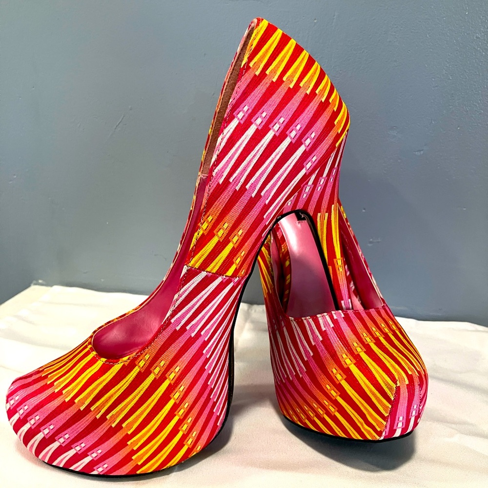 Pink & yellow heels, size 10